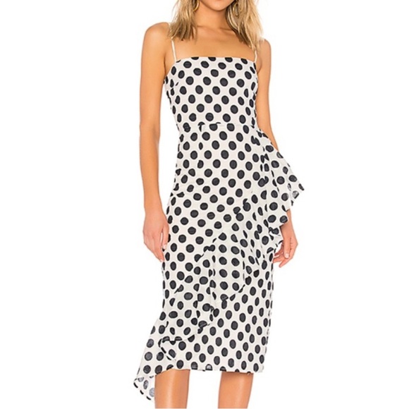 LOVERS + FRIENDS BLACK POLKA DOT RUFFLE DRESS NWOT - Picture 1 of 8